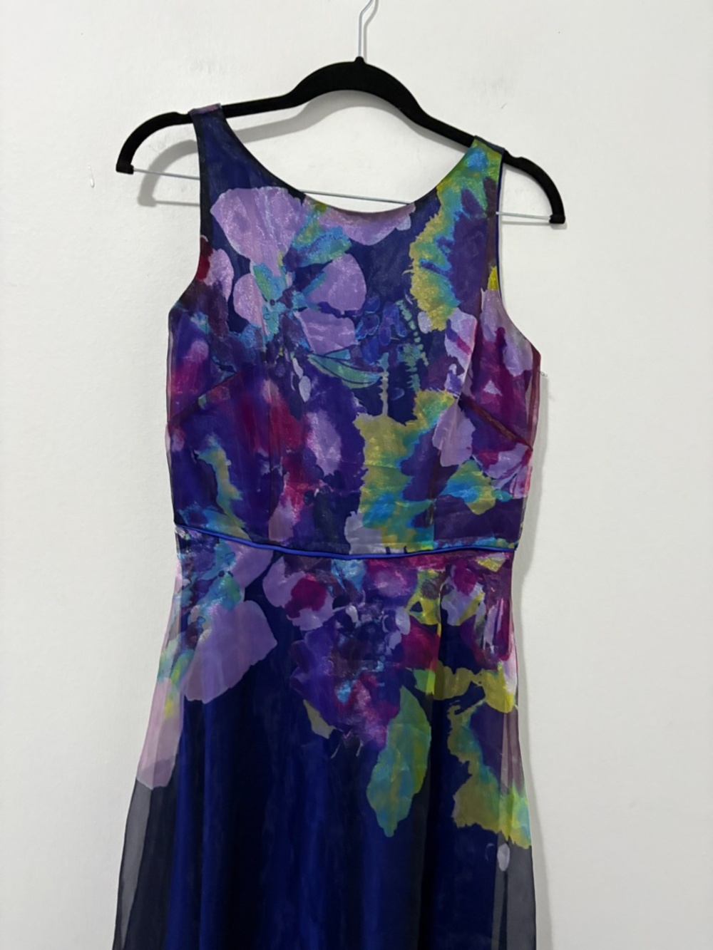 Tahari Navy Floral-Print Maxi Dress with Purple, Green and Pink Accents - Picture 3 of 7